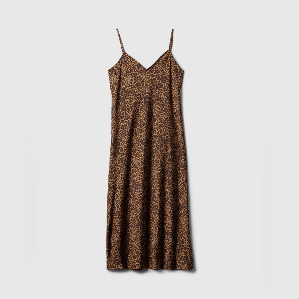 🆕GAP Satin Leopard Print Midi Slip Dress, Size XXSmall